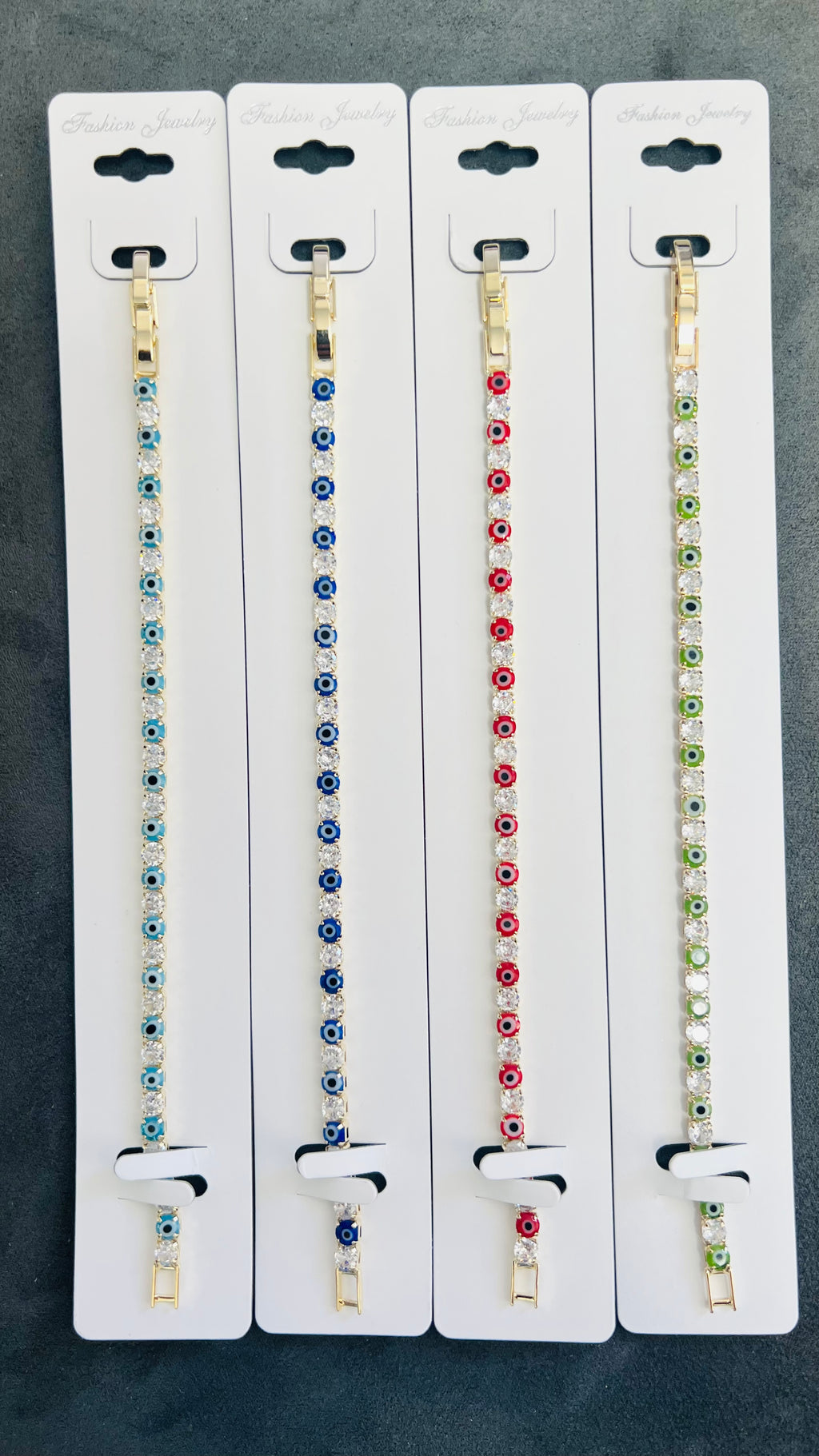 Colorful Evil Eye C.Z Crystal Tennis Bracelets-Adjustable Chain