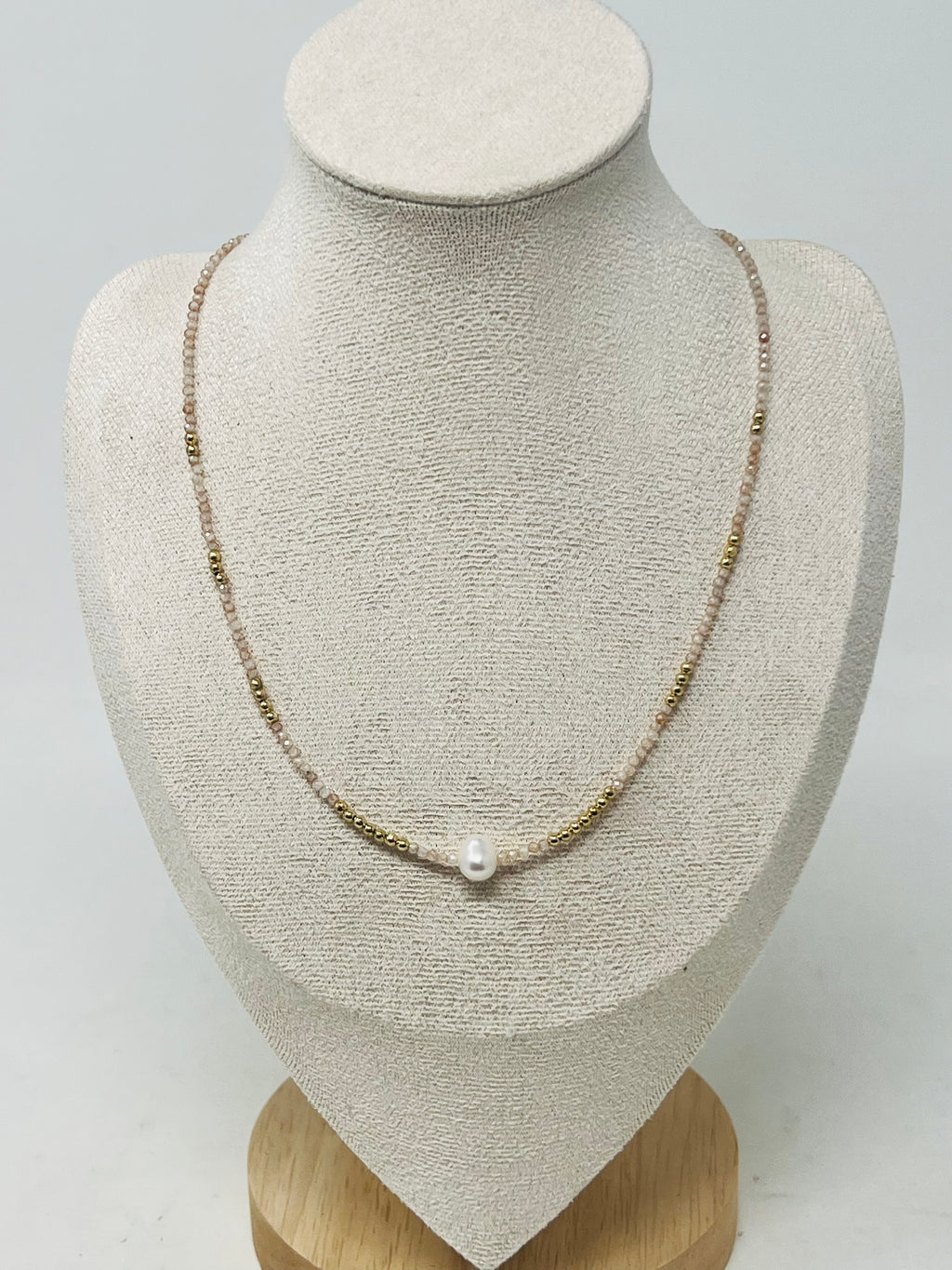 Semi-precious Stone with Miyuki beads & Single Pearl(Beige)