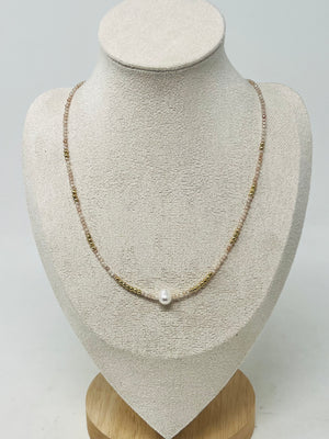 Semi-precious Stone with Miyuki beads & Single Pearl(Beige)