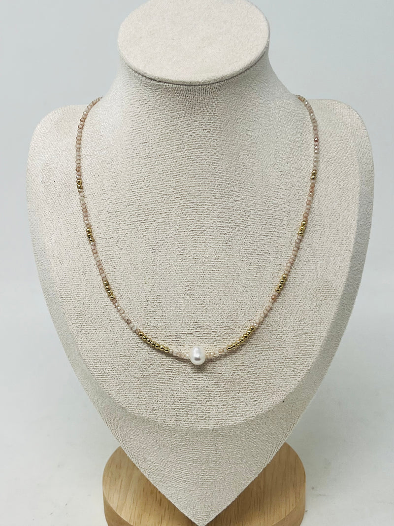Semi-precious Stone with Miyuki beads & Single Pearl(Beige)