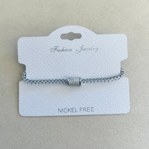 C.Z Rhodium Plated Crystal adjustable Bracelet