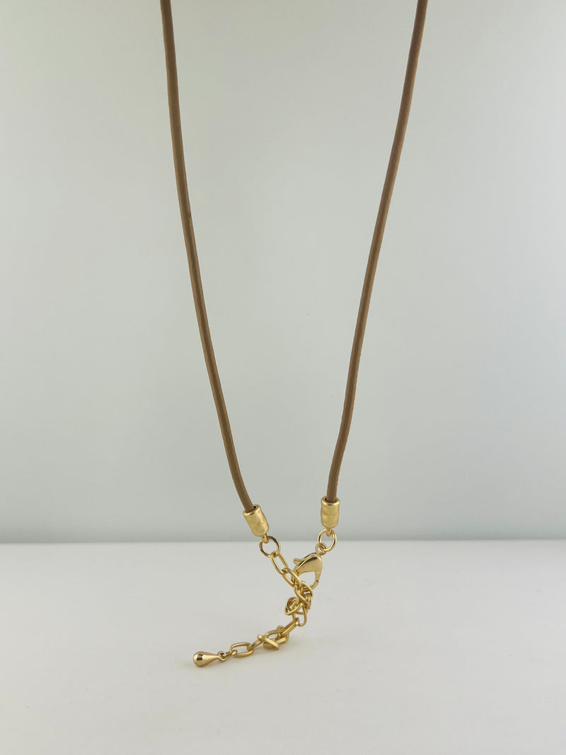Long Chain Necklace with Leather rope Chain