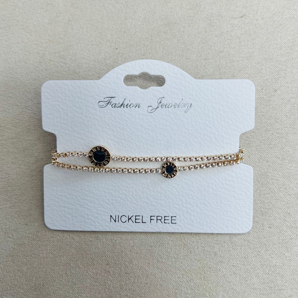 C.Z Rhodium Plated Crystal adjustable Bracelet