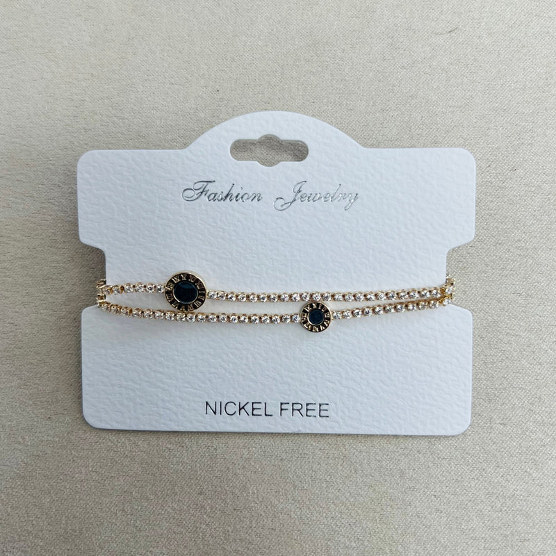 C.Z Rhodium Plated Crystal adjustable Bracelet