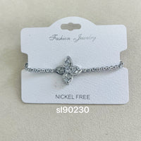 C.Z Rhodium Plated Crystal adjustable Bracelet