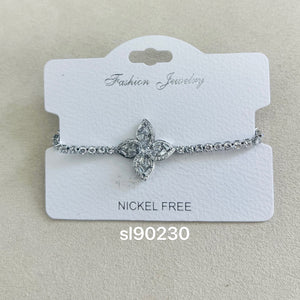 C.Z Rhodium Plated Crystal adjustable Bracelet