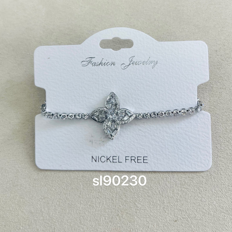 C.Z Rhodium Plated Crystal adjustable Bracelet