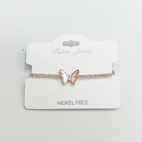 "Butterfly" C.Z Rhodium Plated Crystal adjustable Bracelet