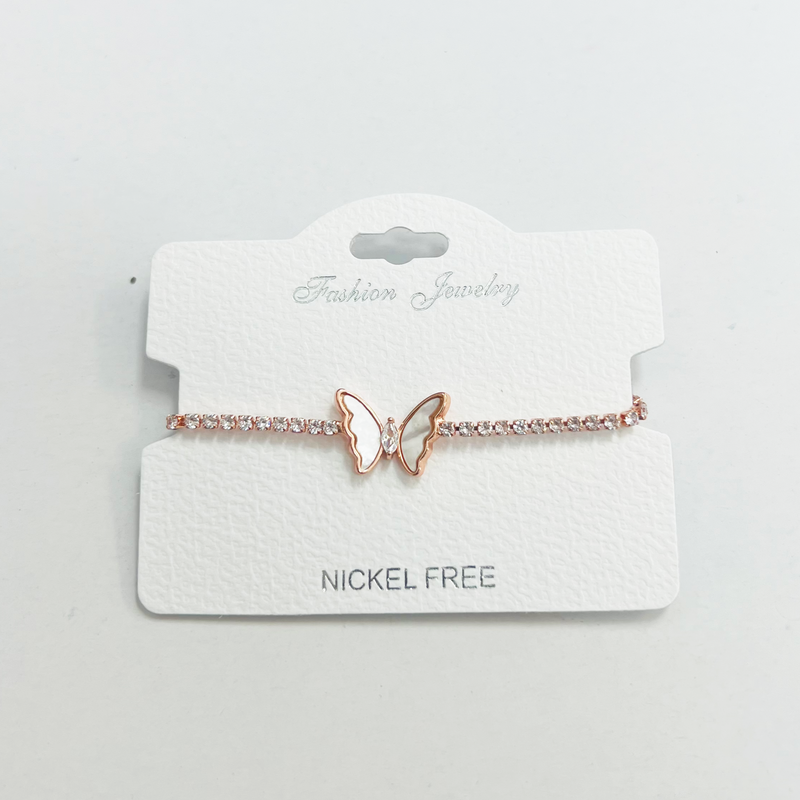 "Butterfly" C.Z Rhodium Plated Crystal adjustable Bracelet
