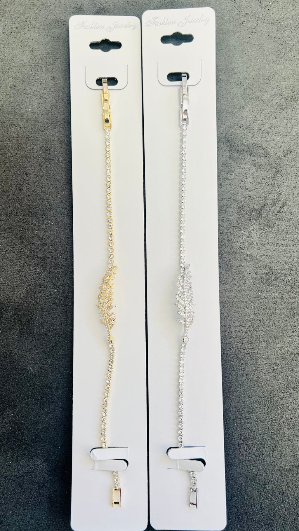 Leaf Design C.Z Crystal Tennis Bracelets-Adjustable Chain