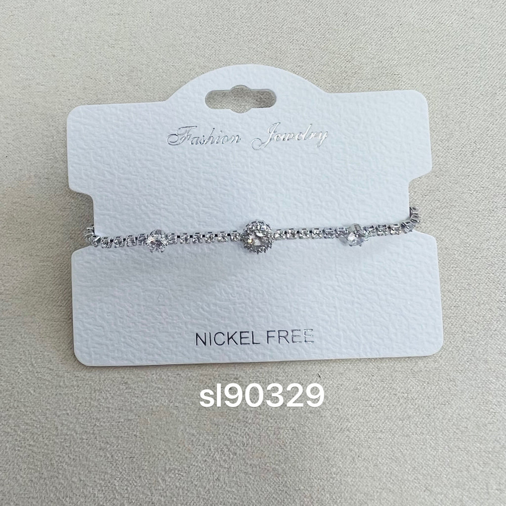 C.Z Rhodium Plated Crystal adjustable Bracelet