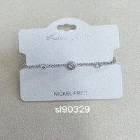 C.Z Rhodium Plated Crystal adjustable Bracelet