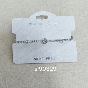 C.Z Rhodium Plated Crystal adjustable Bracelet