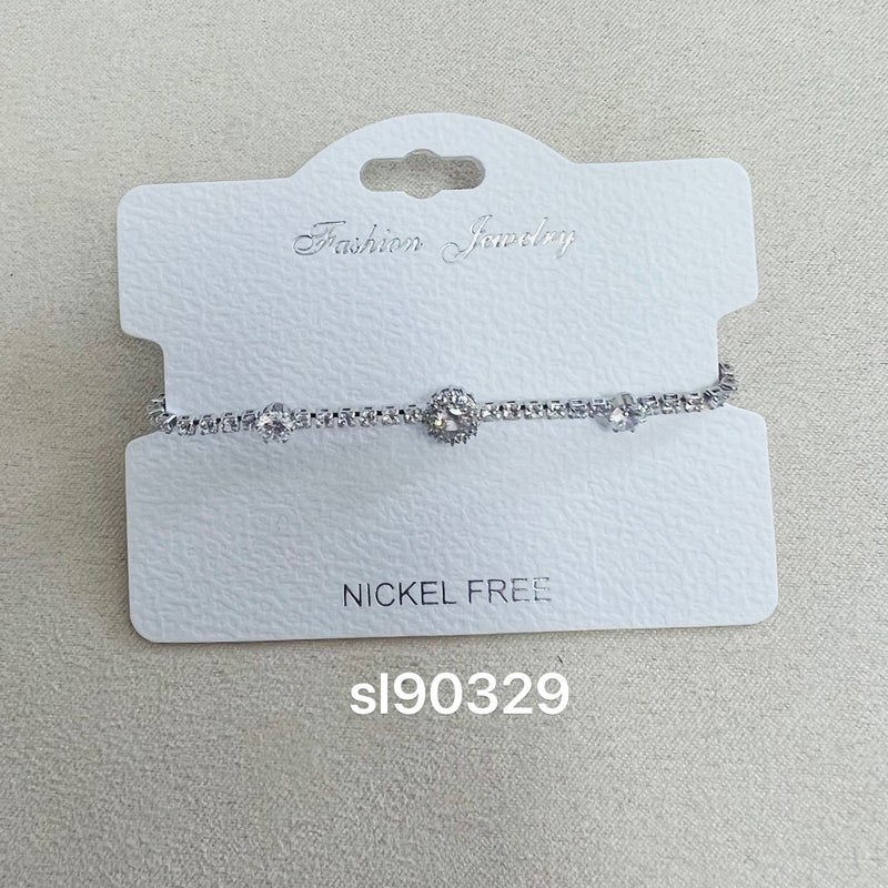 C.Z Rhodium Plated Crystal adjustable Bracelet