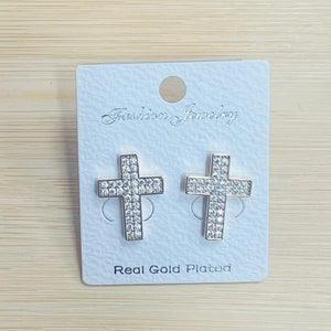 "Cross"C.Z Real gold Plated Crystal Earring