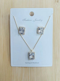 C.Z Rhodium Plated Crystal Earring and necklace sets