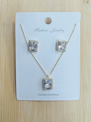 C.Z Rhodium Plated Crystal Earring and necklace sets