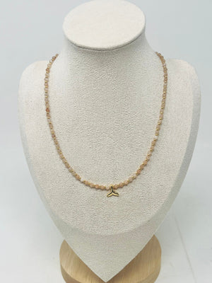 Semi-precious stone Beaded Necklace with Whale Tail Pendant(Sunstone)