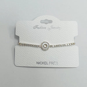 C.Z Rhodium Plated Crystal adjustable Bracelet