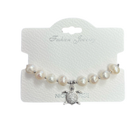 "Turtle" Freshwater Pearl C.Z Crystal Adjustable Bracelet