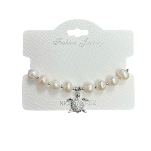 "Turtle" Freshwater Pearl C.Z Crystal Adjustable Bracelet