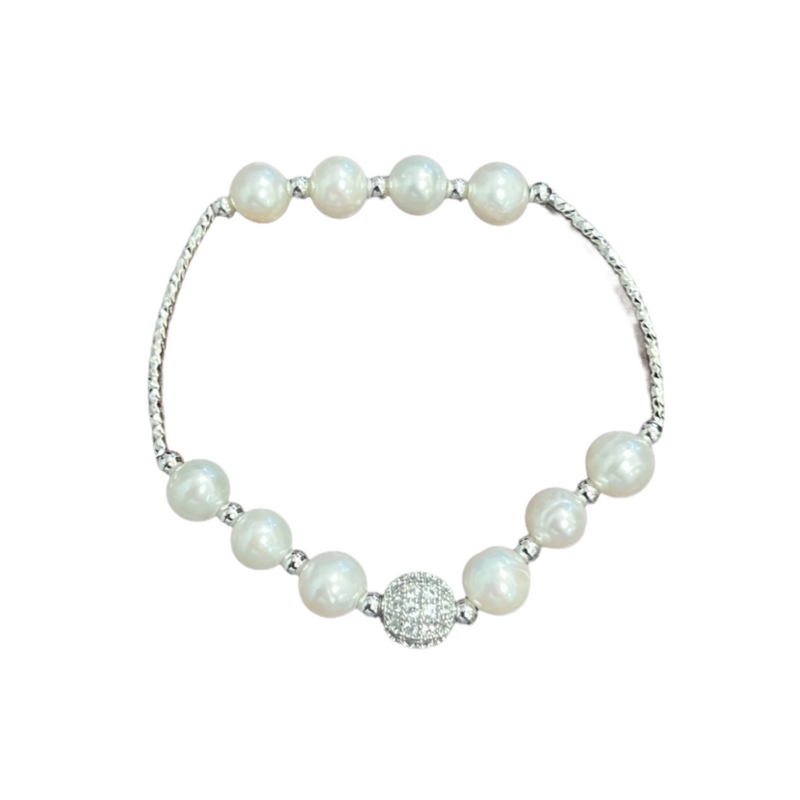 Freshwater Pearl C.Z Crystal Adjustable Bracelet