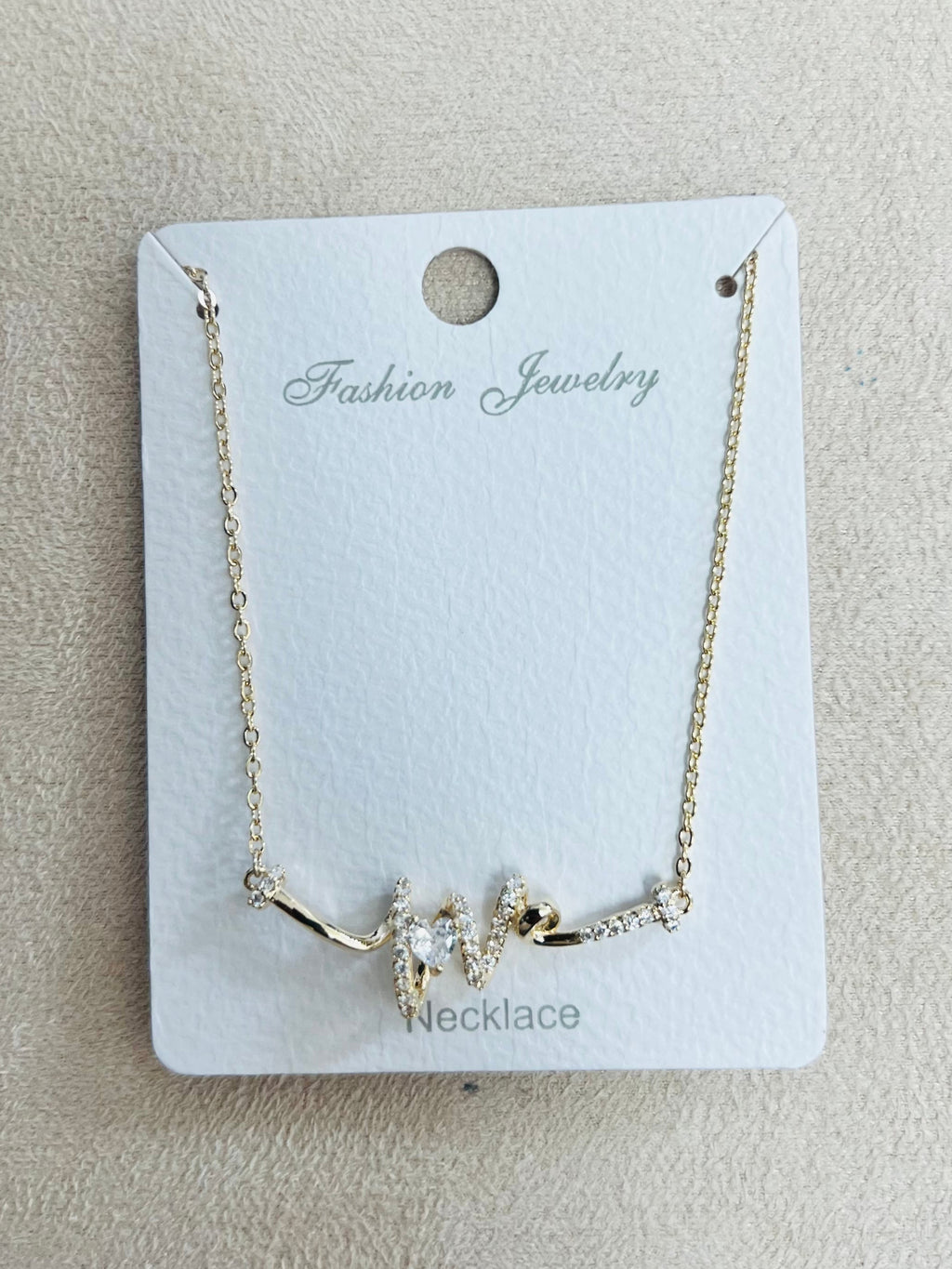 Heartbeat Love C.Z Rhodium Plated Pendant Necklace