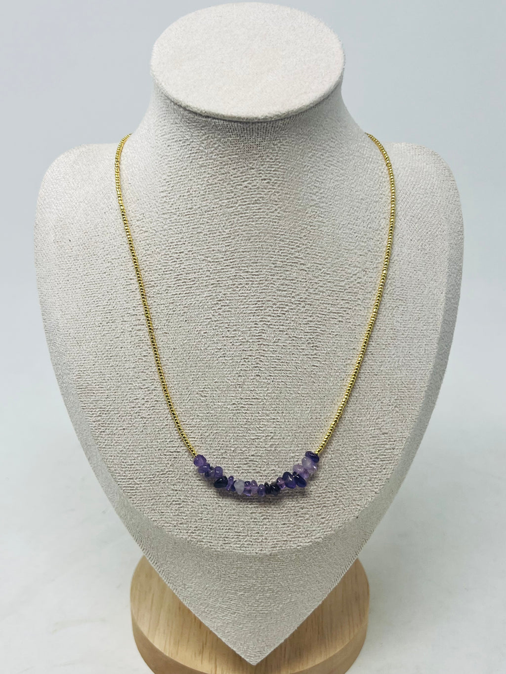 Gold Chain Necklace with Beads(purple）