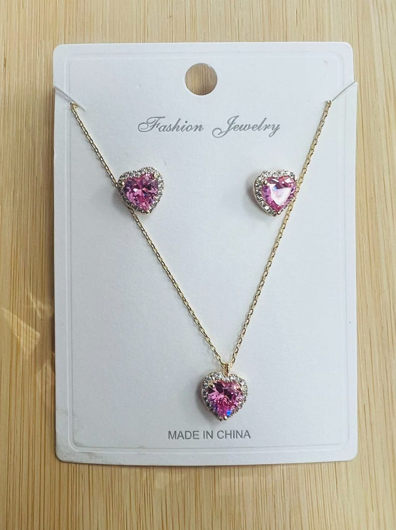 "Heart"C.Z Rhodium Plated Crystal Earring and necklace sets