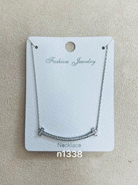 Curved Bar Pendant C.Z Rhodium Plated Pendant Necklace