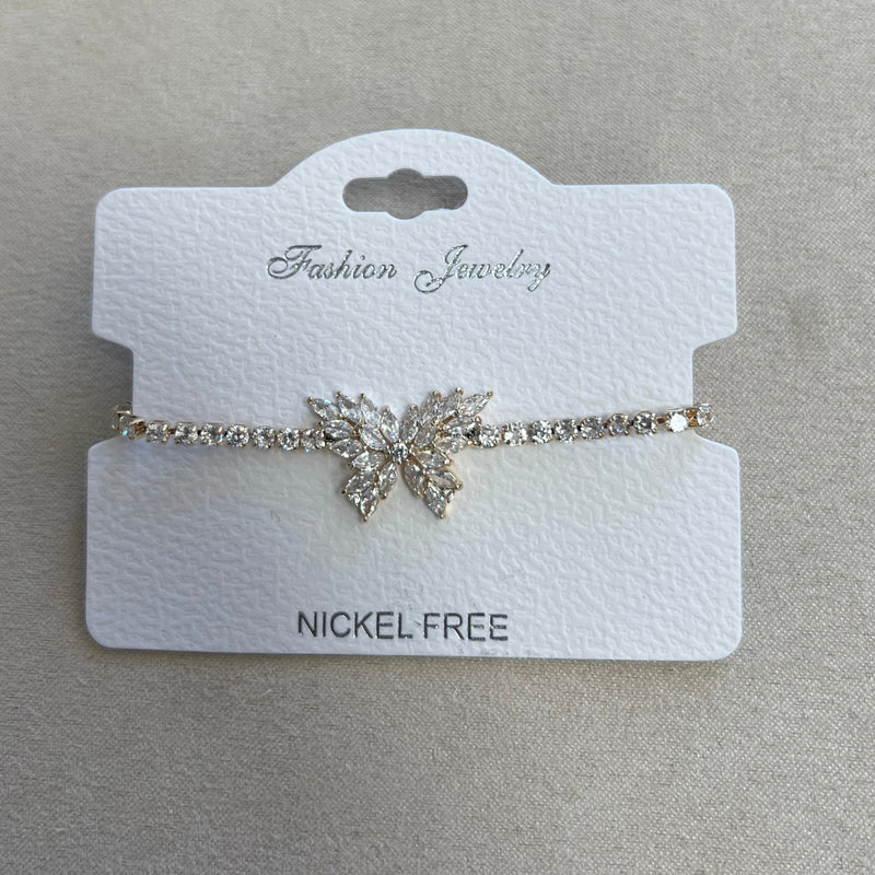 C.Z Rhodium Plated Crystal adjustable Bracelet