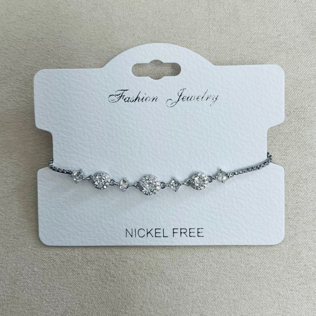 C.Z Rhodium Plated Crystal adjustable Bracelet
