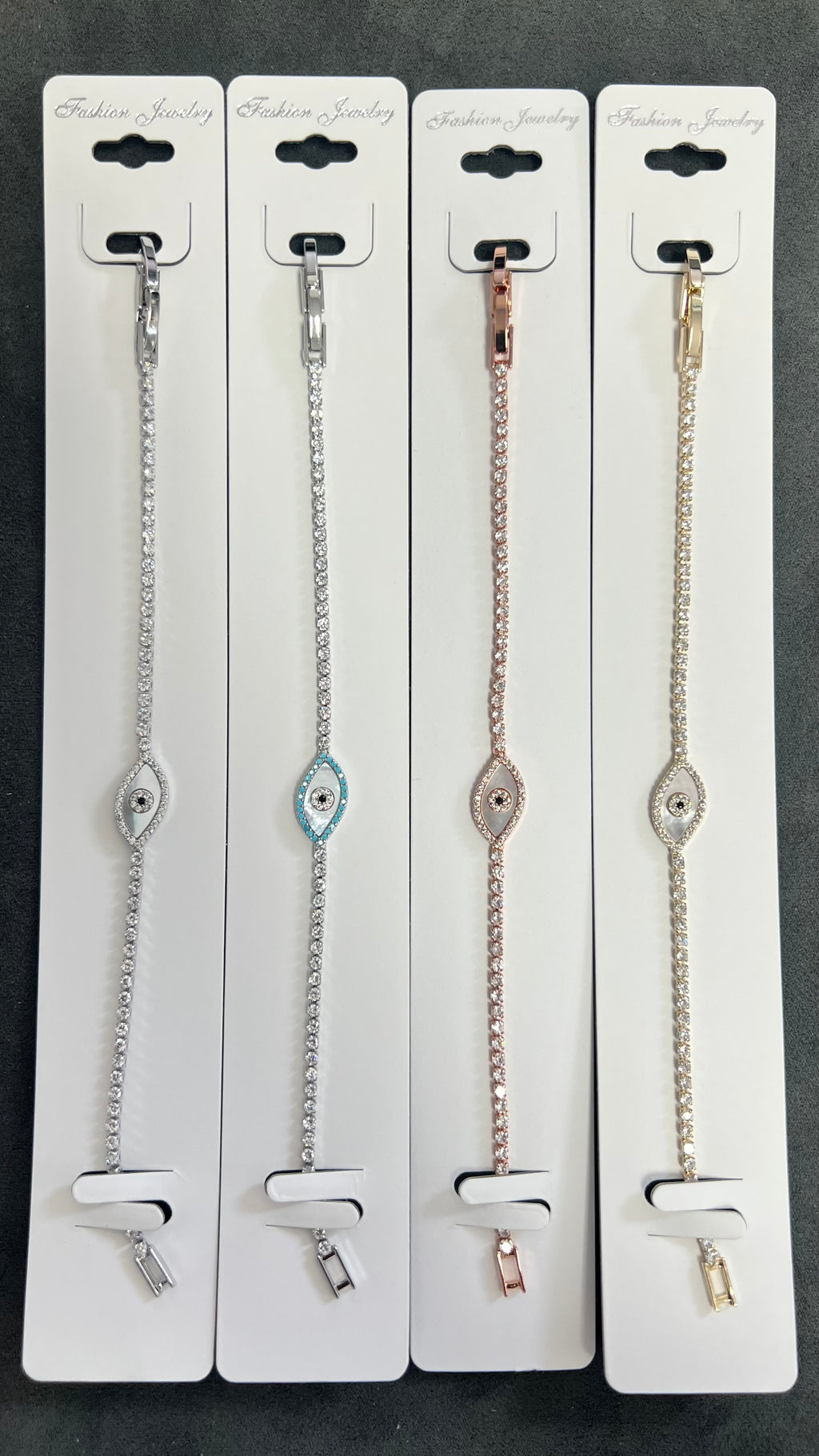 Evil Eye C.Z Crystal Tennis Bracelets-Adjustable Chain