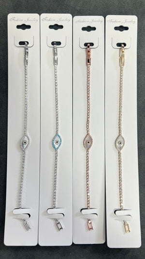 Evil Eye C.Z Crystal Tennis Bracelets-Adjustable Chain