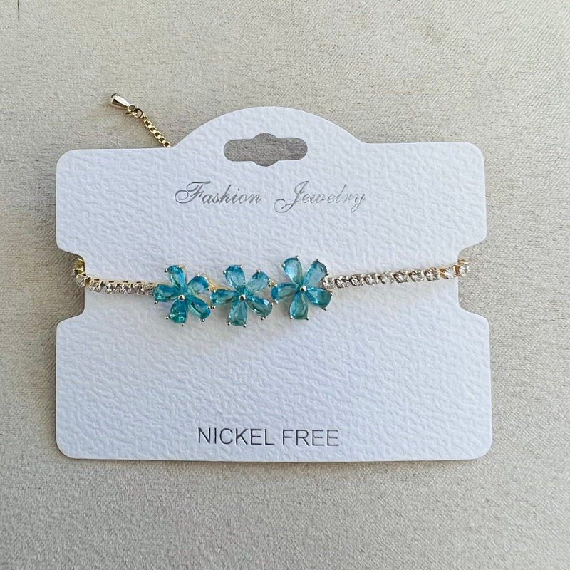 C.Z Rhodium Plated Crystal adjustable Bracelet