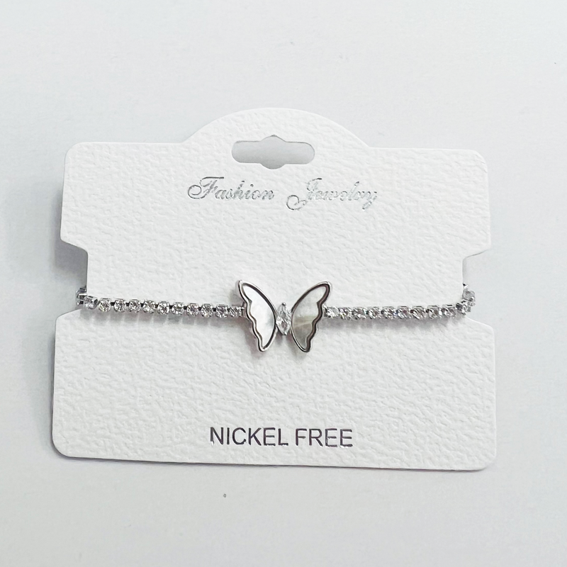"Butterfly" C.Z Rhodium Plated Crystal adjustable Bracelet