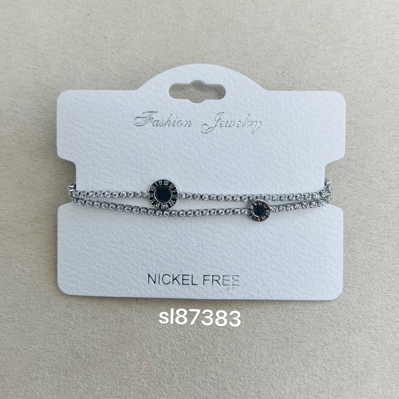 C.Z Rhodium Plated Crystal adjustable Bracelet