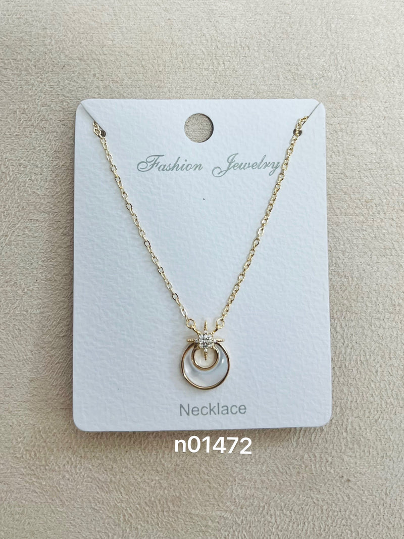 Circle with Sparkling Accents C.Z Rhodium Plated Necklace