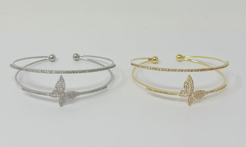 "Butterfly" C.Z Rhodium Plated Cuff bracelet