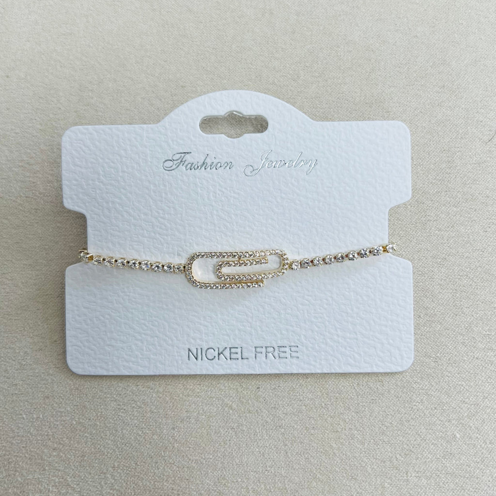 C.Z Rhodium Plated Crystal adjustable Bracelet