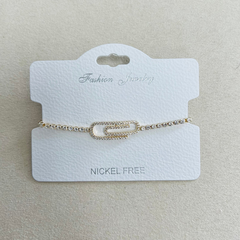 C.Z Rhodium Plated Crystal adjustable Bracelet