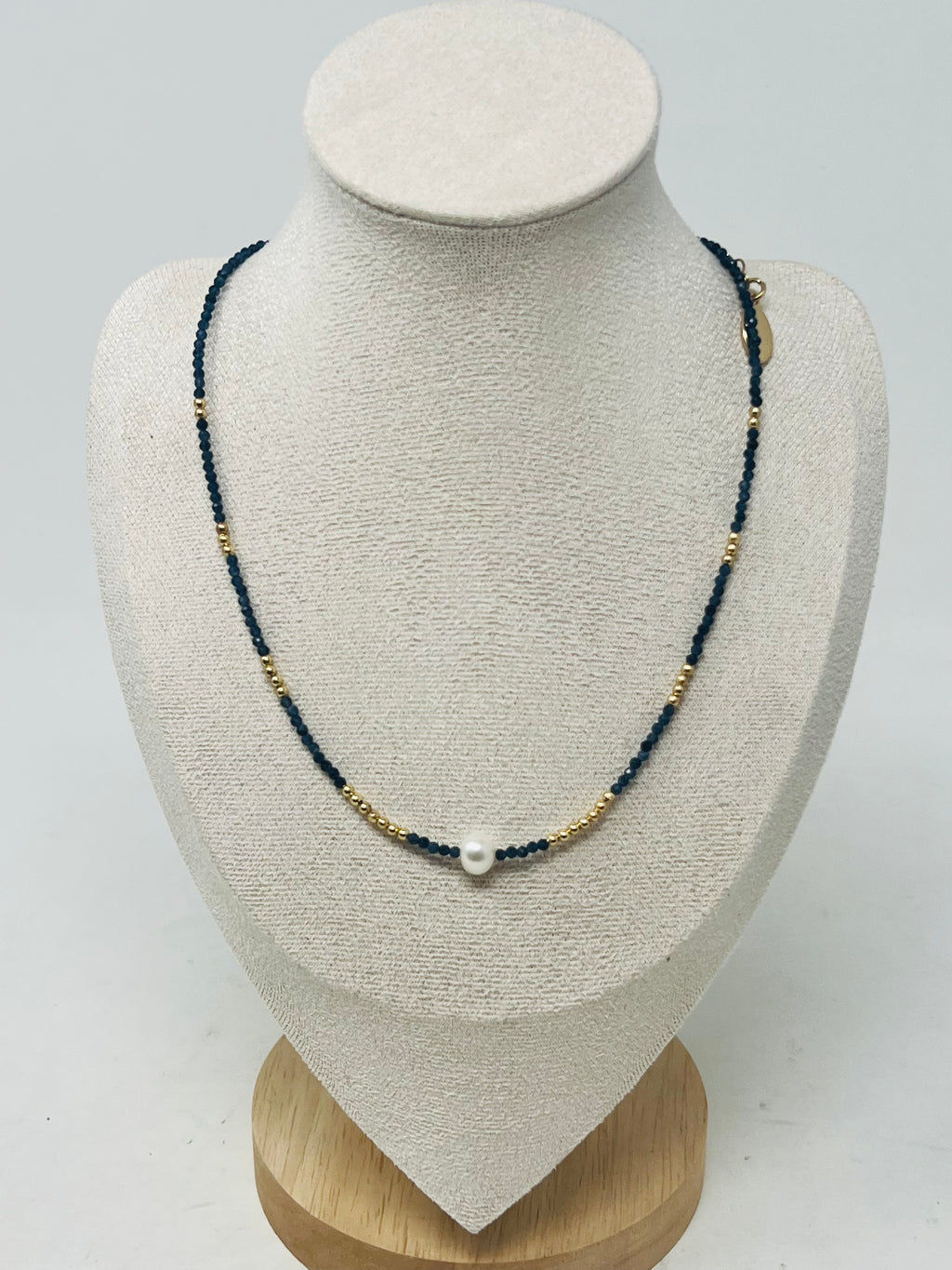Semi-precious Stone with Miyuki beads & Single Pearl(Navy)