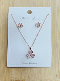 "Flower" C.Z Rhodium Plated Crystal Earring and necklace sets