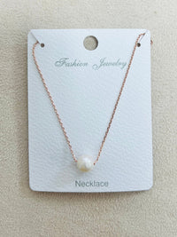 Classic Single Pearl Pendant C.Z Rhodium Plated Necklace