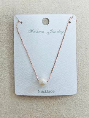 Classic Single Pearl Pendant C.Z Rhodium Plated Necklace