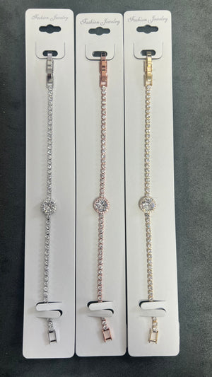Shiny C.Z Crystal Tennis Crystal Bracelets with Big Center Stone--Adjustable Crystal Chain