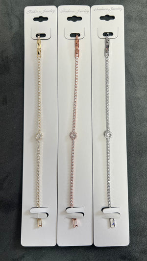 Elegant Crystal Tennis Bracelets with Round Centerpiece- Adjustable Crystal Chain