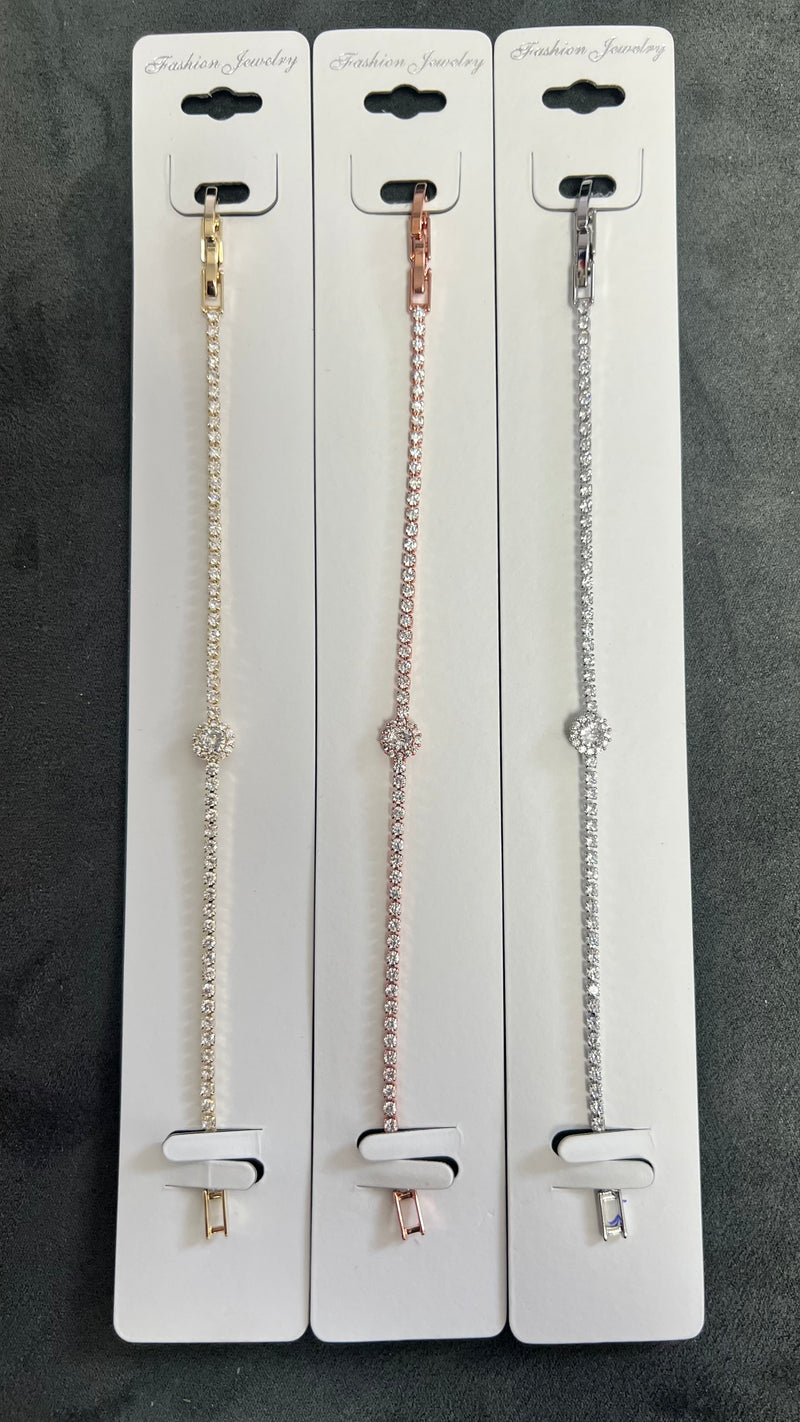 Elegant Crystal Tennis Bracelets with Round Centerpiece- Adjustable Crystal Chain