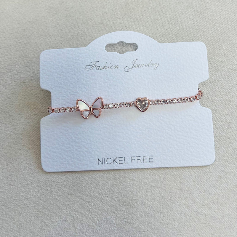 C.Z Rhodium Plated Crystal adjustable Bracelet
