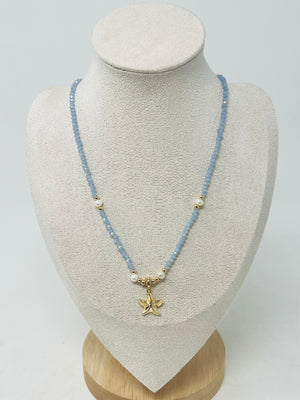 Beaded Necklace with Pearls & Gold Starfish Pendant(light blue)